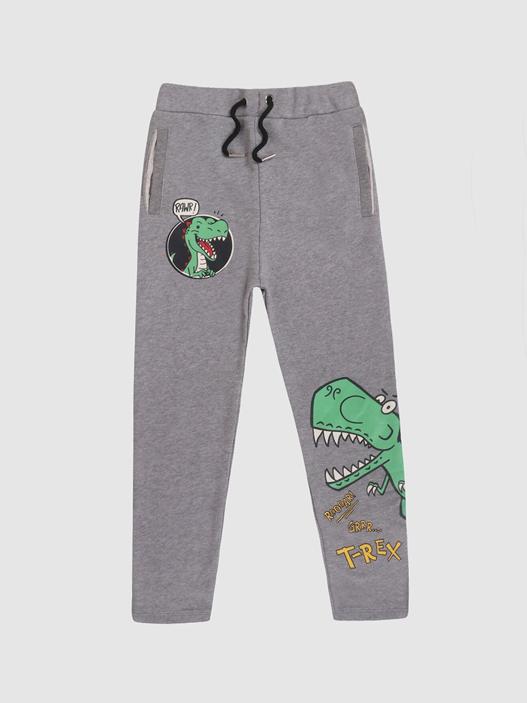 

YK Boys Grey & Green Printed Cotton Track Pants