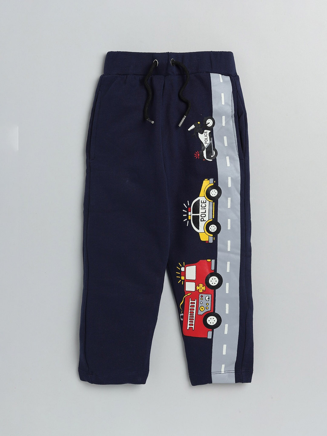 

YK Boys Navy Blue & Red Cars Printed Cotton Track Pants