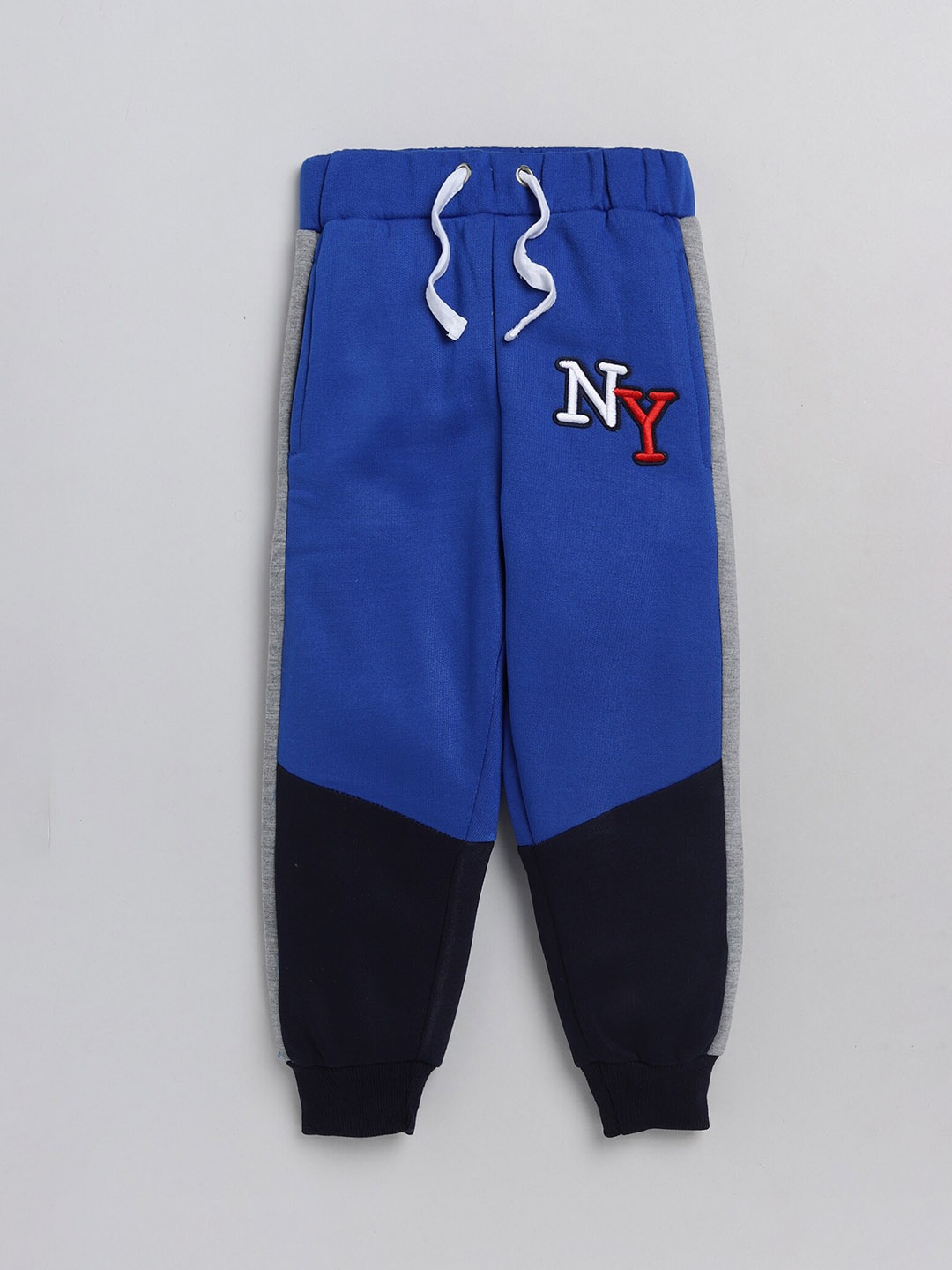 

YK Boys Blue & Navy Blue Colour-Blocked Cotton Joggers