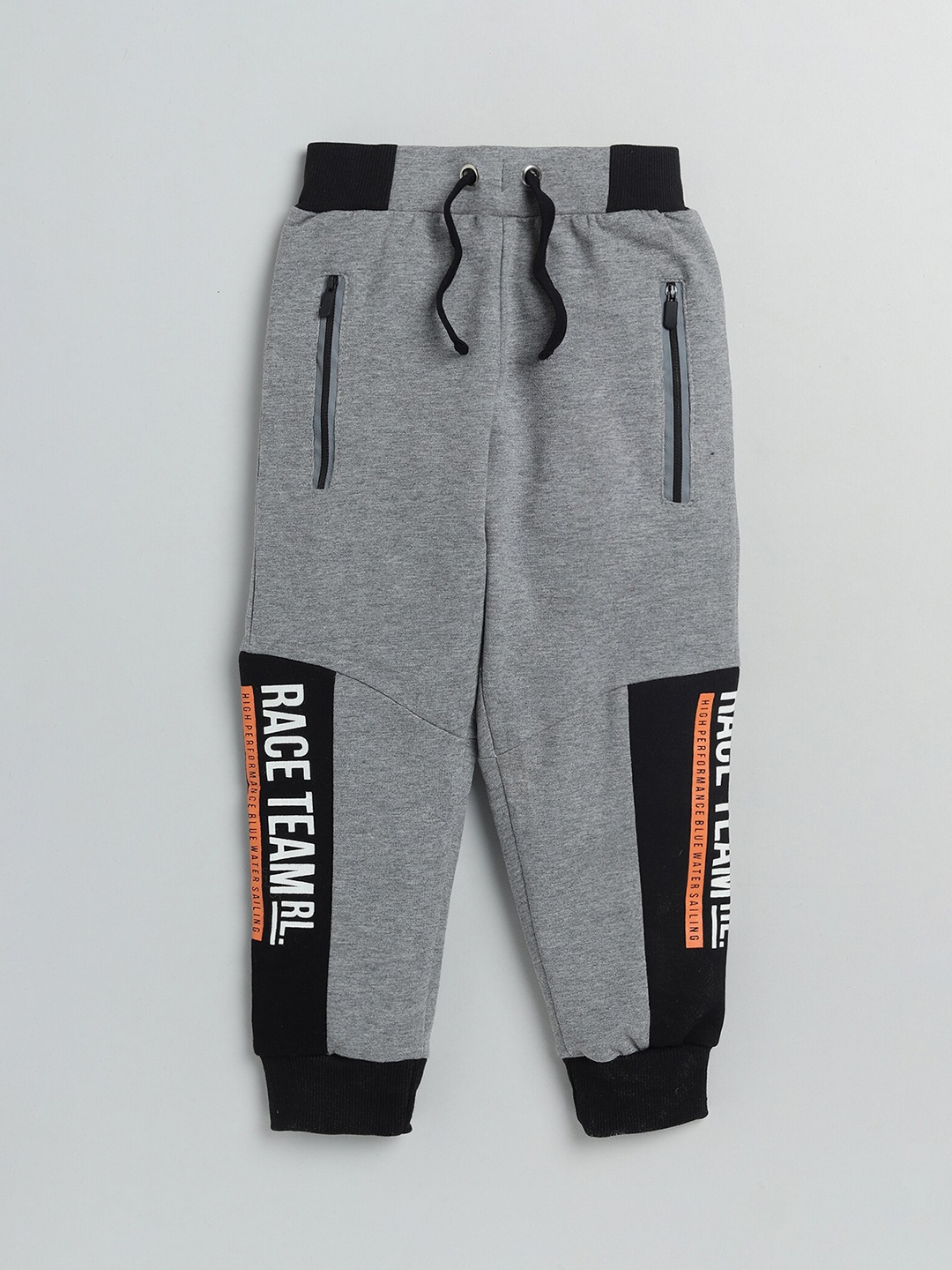 

YK Boys Grey Melange & Black Colour-Blocked Typography Printed Joggers