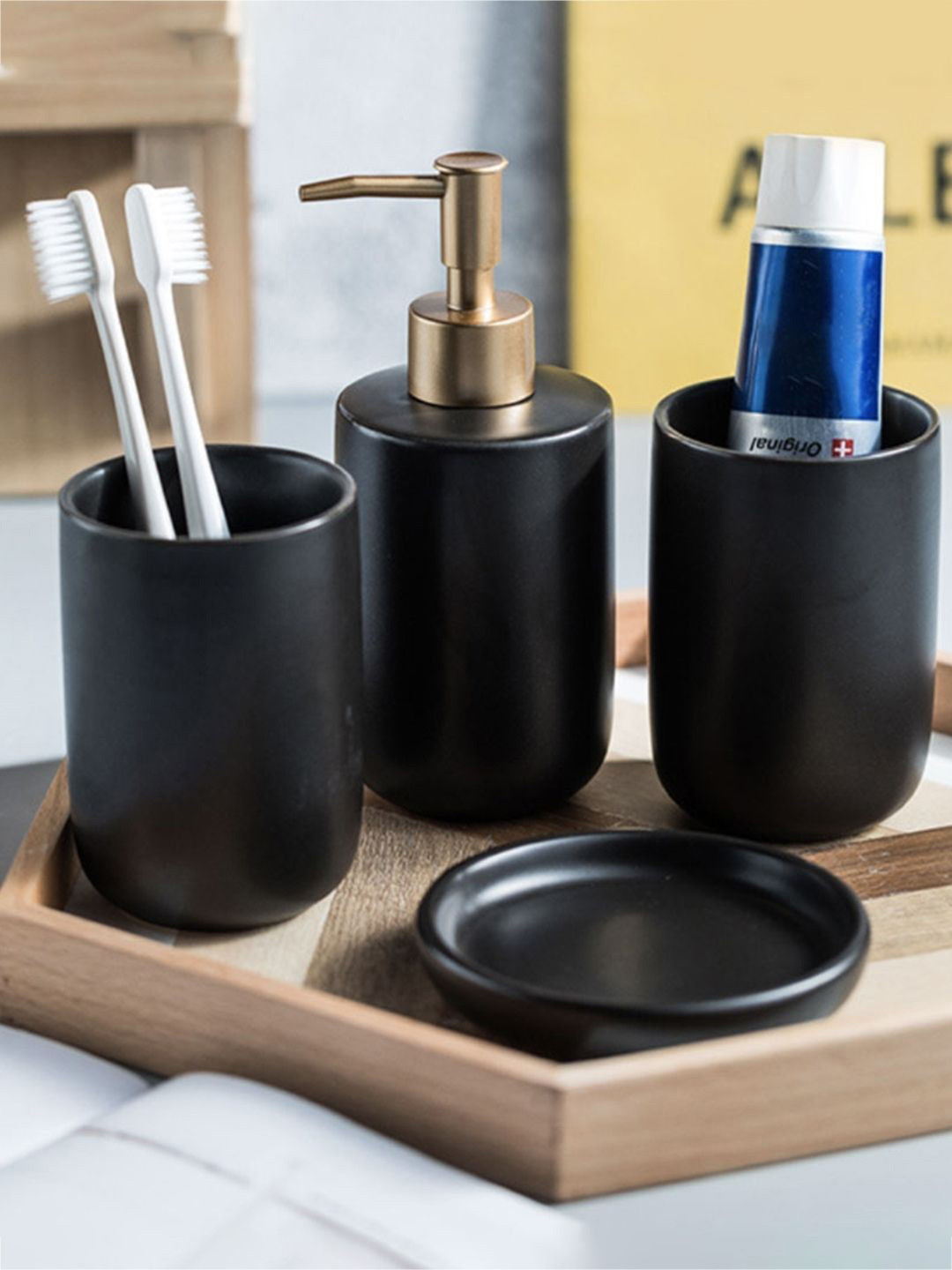 

Nestasia Set Of 4 Black Solid Bathroom Accessories