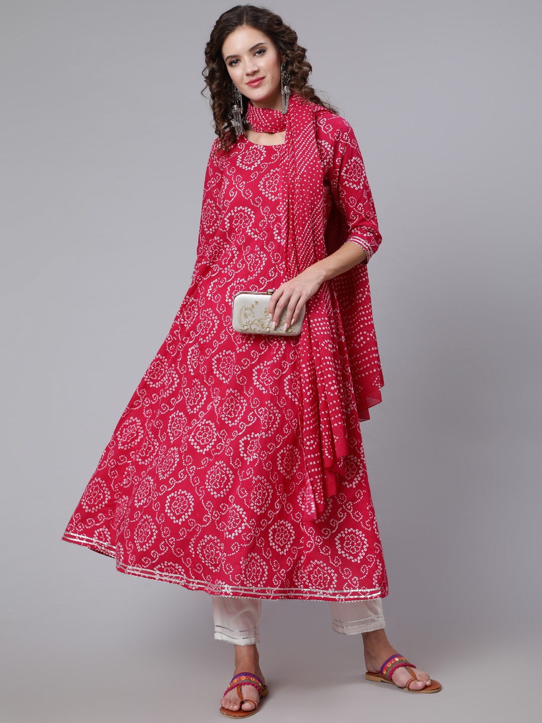 

Nayo Women Pink Ethnic Motifs Printed Pure Cotton Kurta with Trousers & With Dupatta