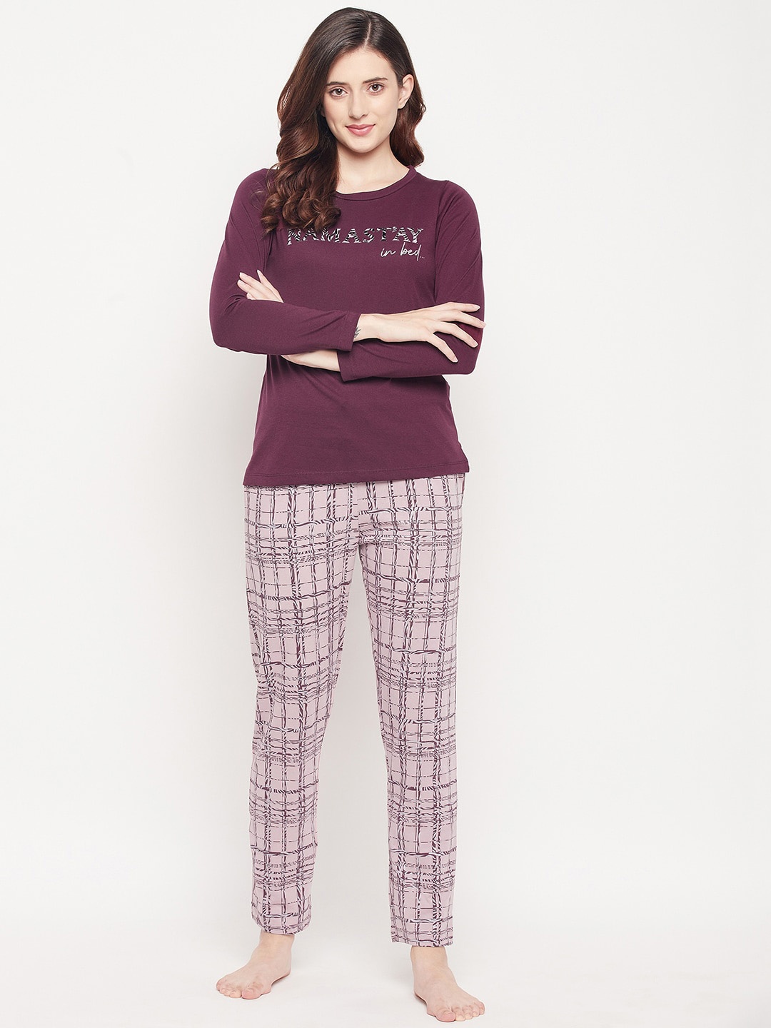 

MADAME M SECRET Women Purple & White Night suit