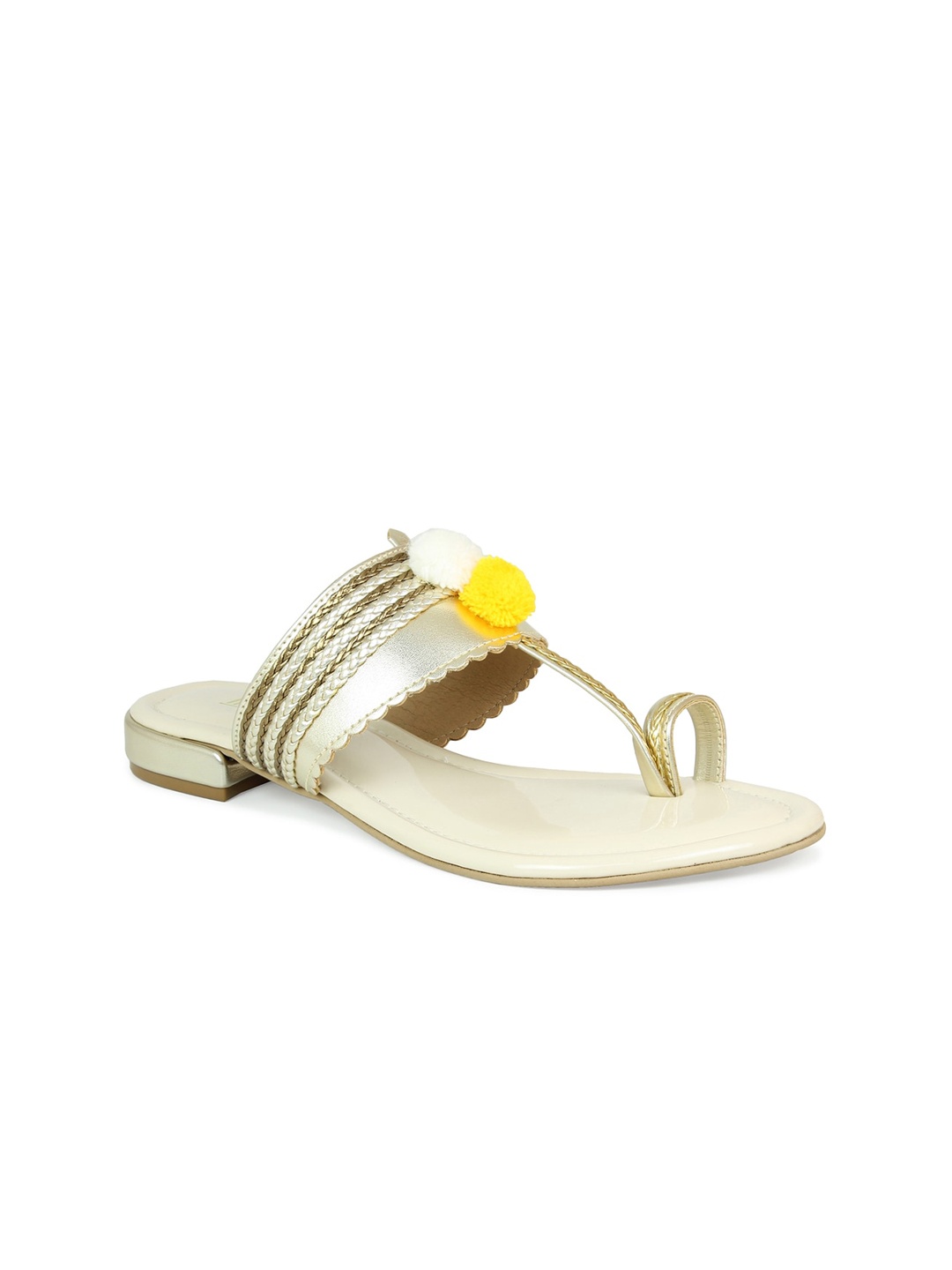 

Inc 5 Women Beige Striped Ethnic One Toe Flats