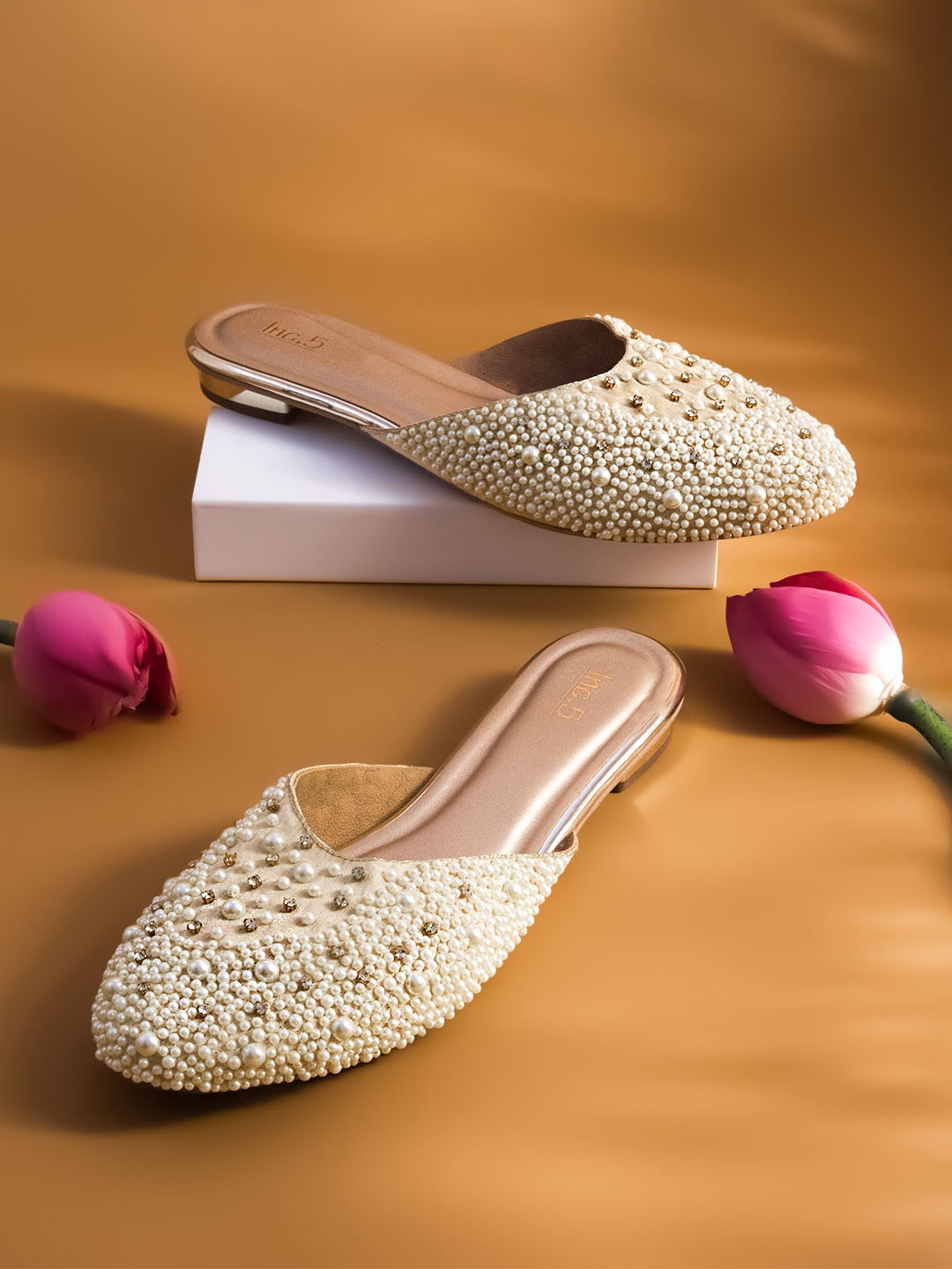

Inc 5 Women Gold-Toned Embellished Mules