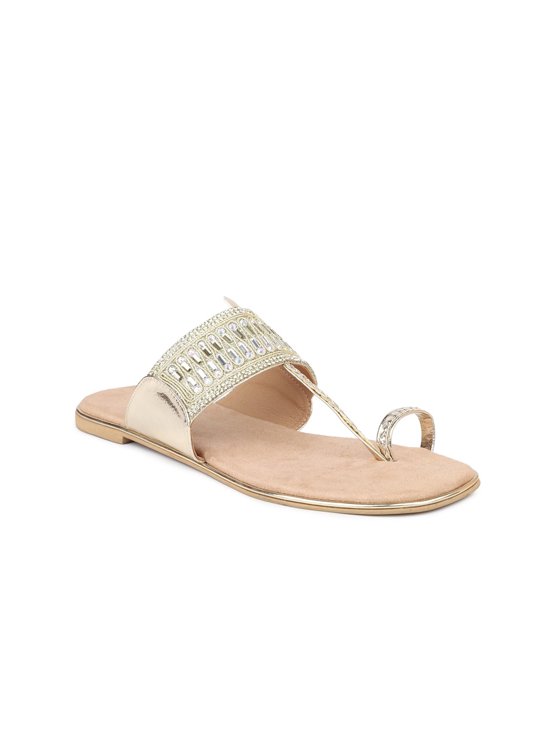

Inc 5 Women Gold-Toned Embellished Ethnic Flat Sandals