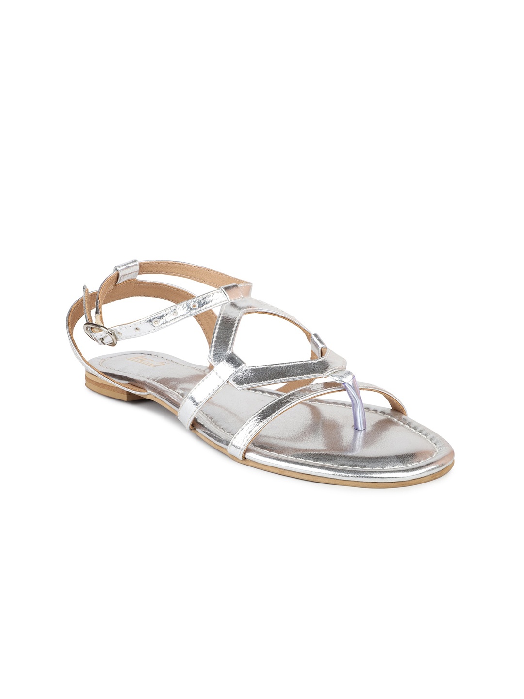 

Inc 5 Women Silver-Toned Open Toe Flats with Buckles