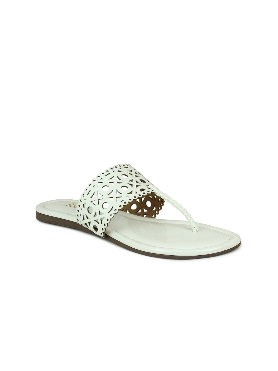 

Inc 5 Women White Party Open Toe Flats with Laser Cuts