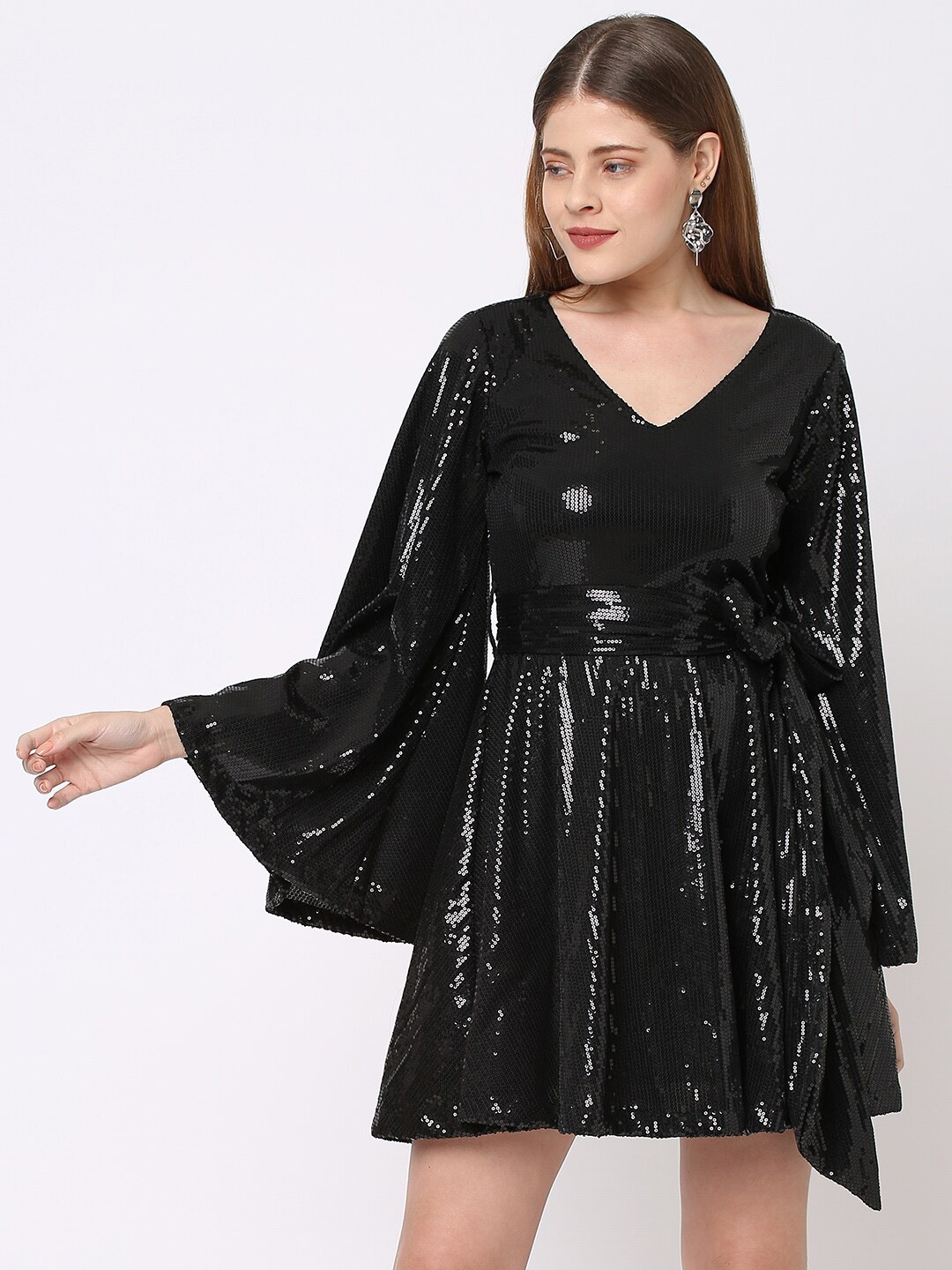 

Ashtag Women Black Embellished Net Dress