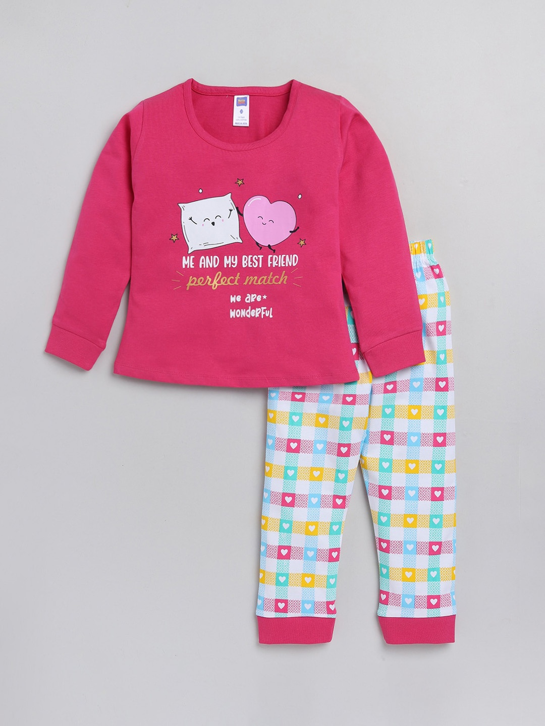 

Nottie Planet Girls Fuchsia & White Printed Night suit
