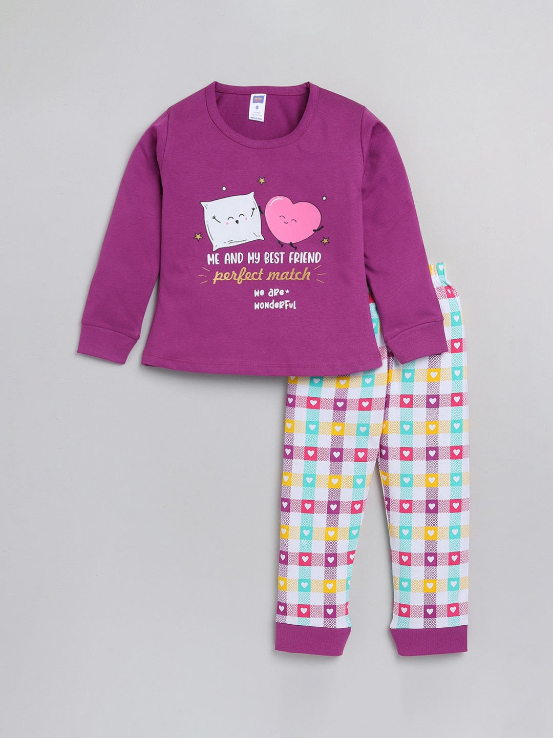 

Nottie Planet Girls Purple & Blue Printed Night suit