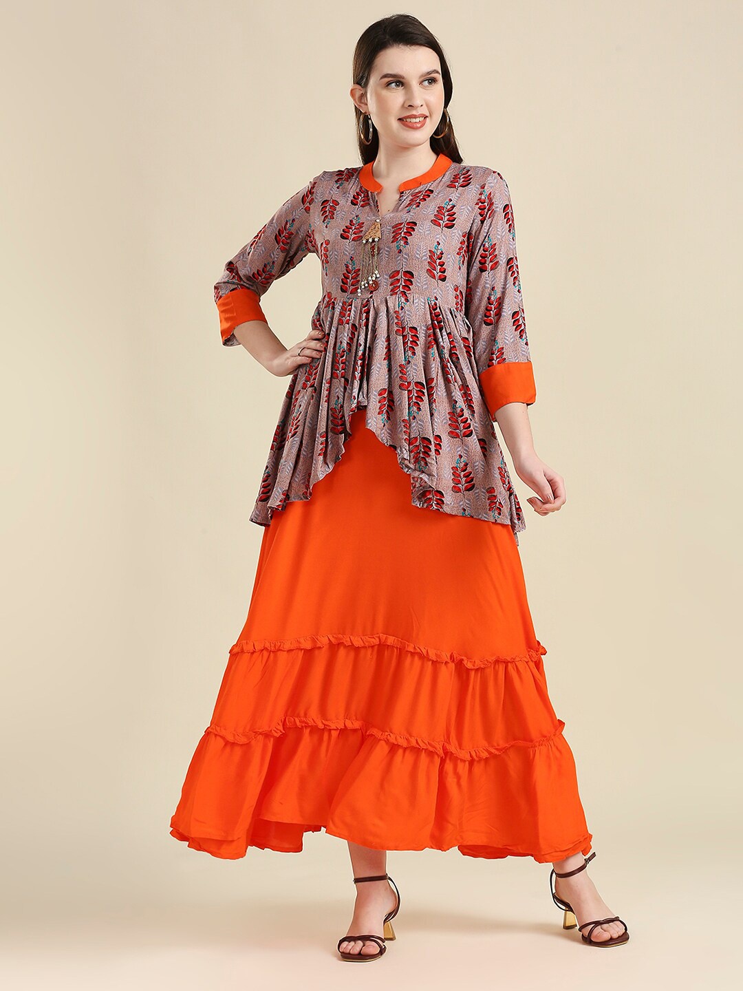 

MADHURAM Women Orange & Mauve Ethnic Motifs Printed Anarkali Kurta