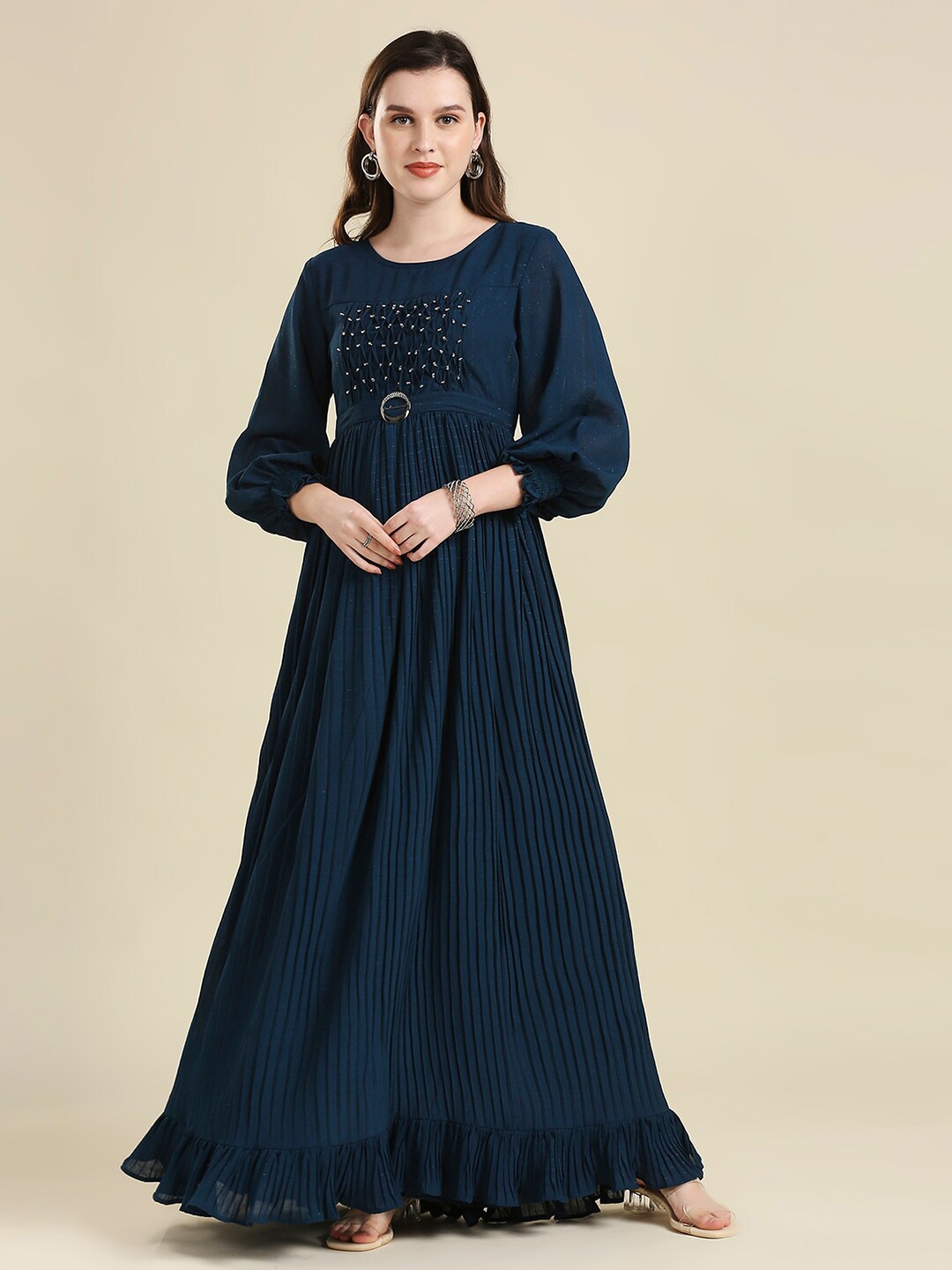 

MADHURAM Women Green Yoke Design Georgette Anarkali Kurta