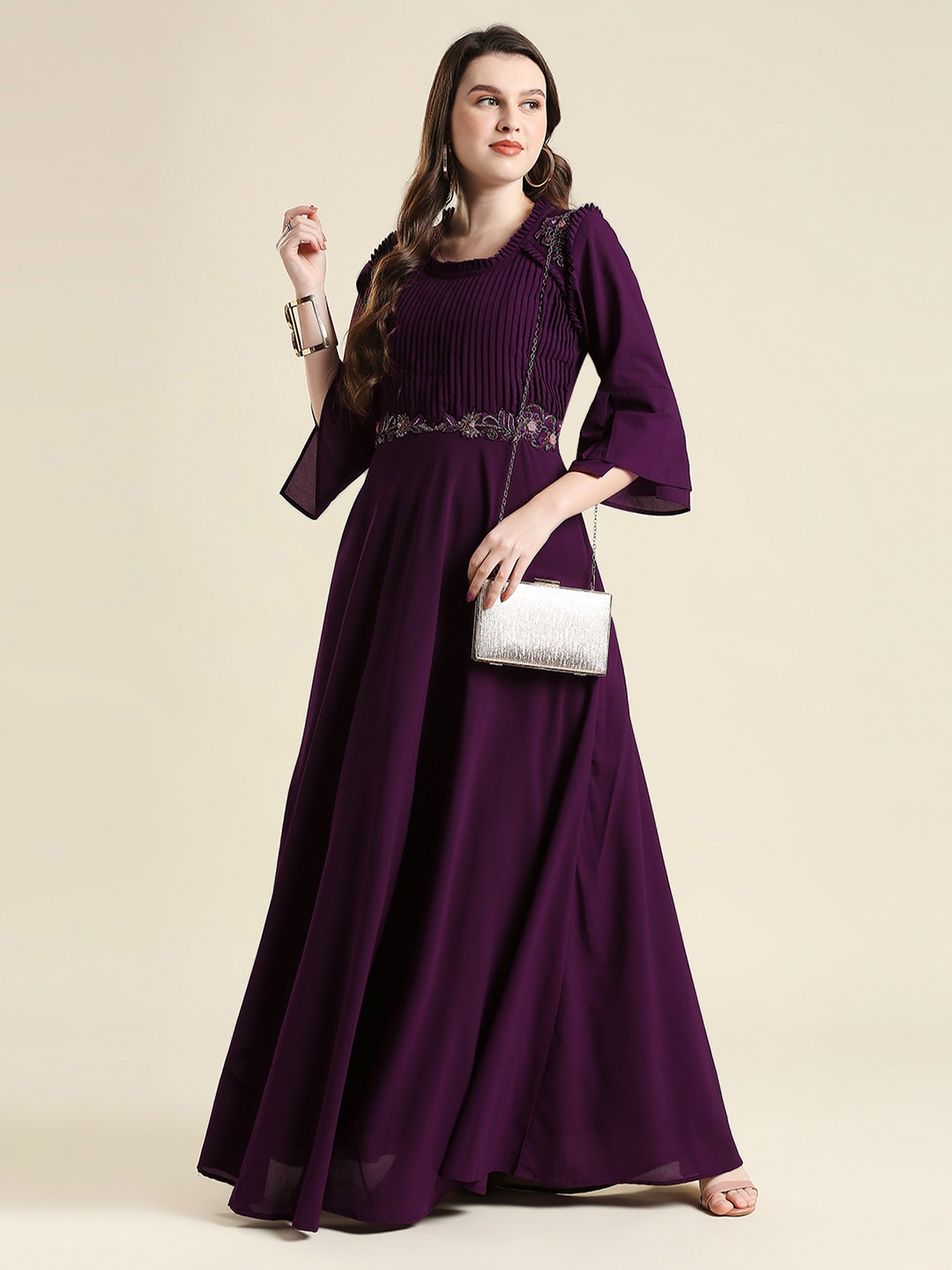 

MADHURAM Women Maroon Embellished Maxi Dress
