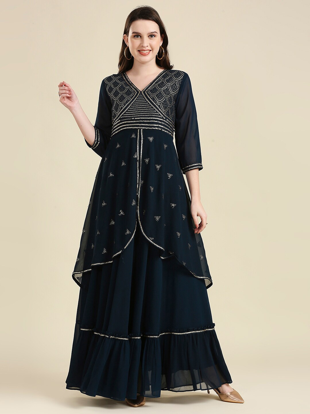 

MADHURAM Women Blue Embellished Georgette Anarkali Kurta