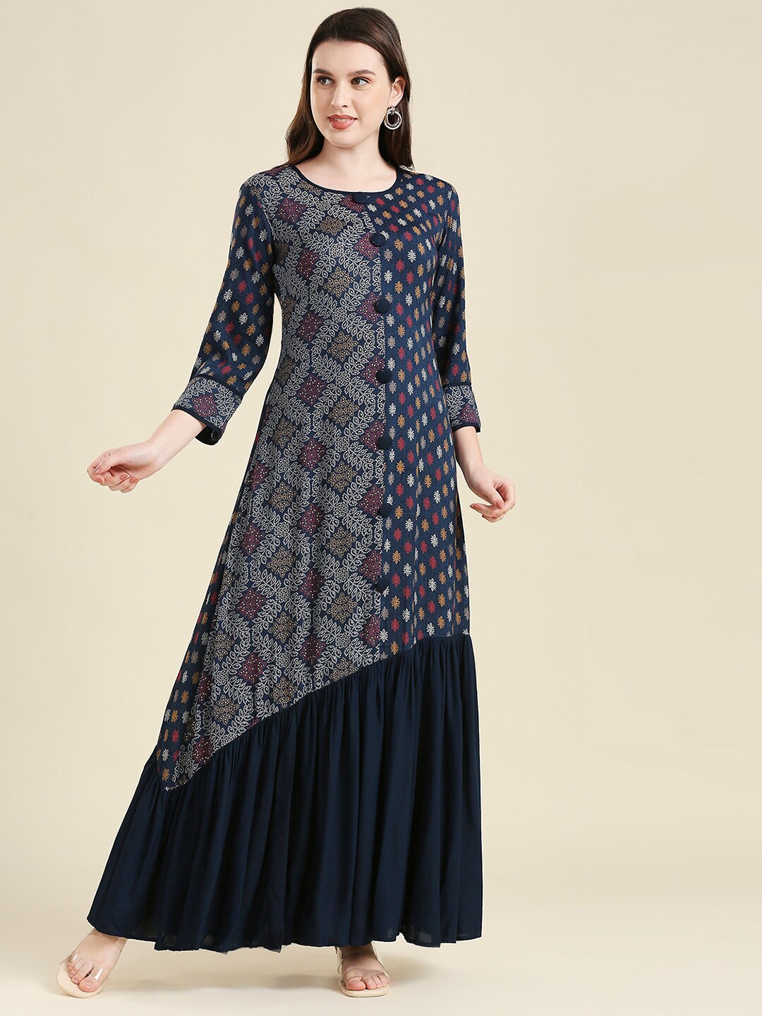 

MADHURAM Women Blue Floral Printed Floral Anarkali Kurta