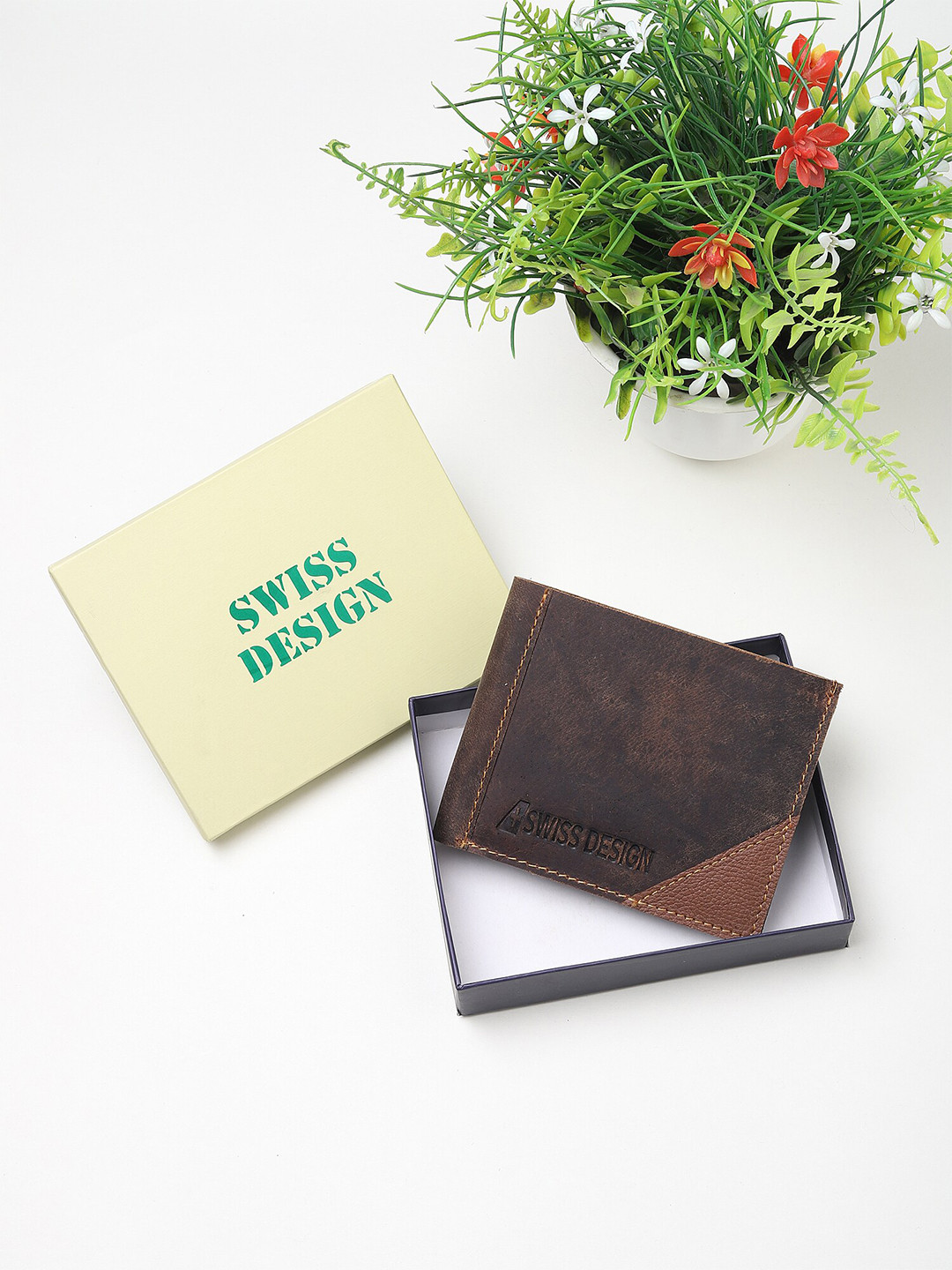 

Swiss Design Men Self Design Faded Leather Two Fold Wallet, Brown