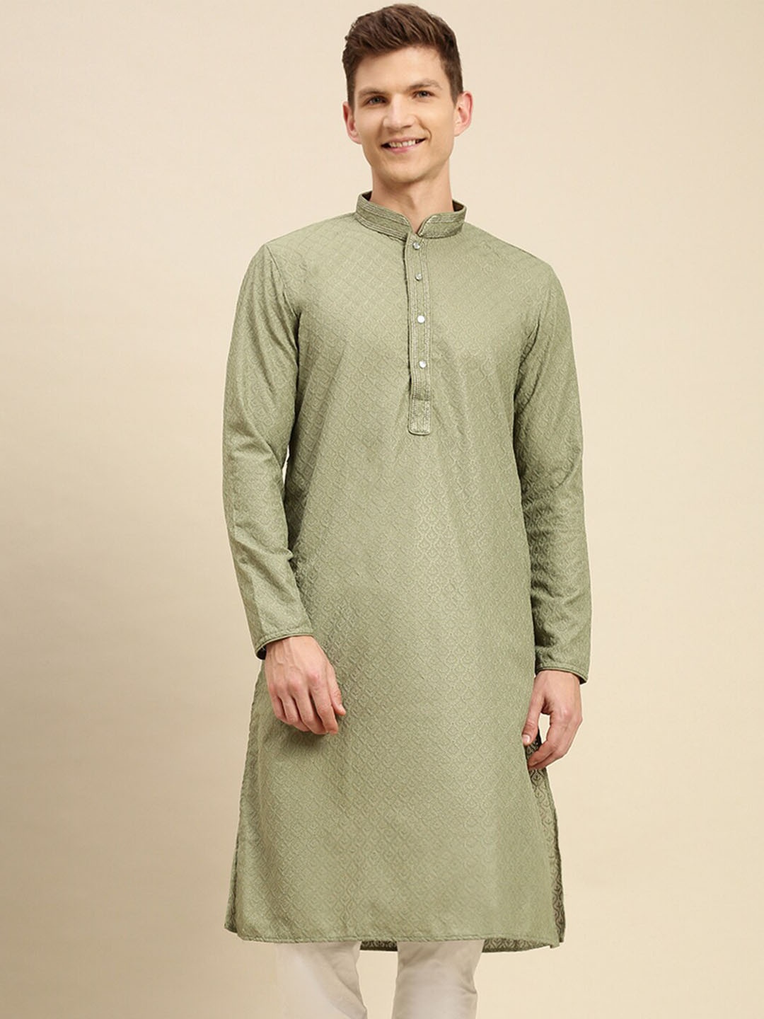

Sanwara Men Green Patchwork Kurta
