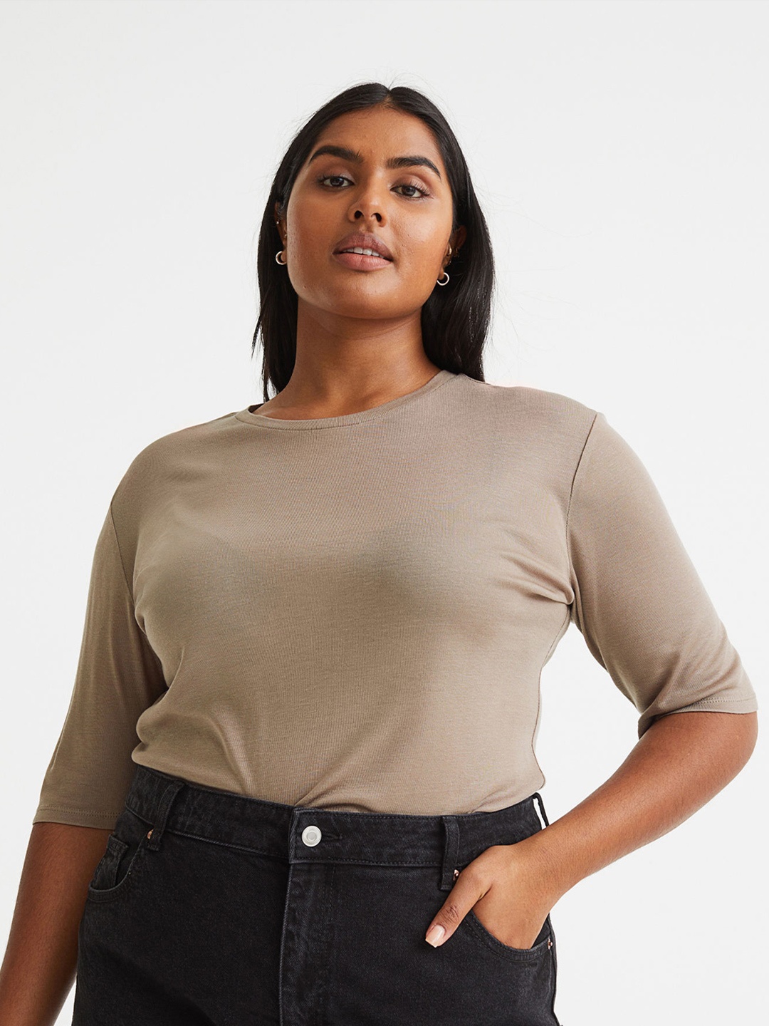 

H&M+ Women Beige Lyocell T-shirt