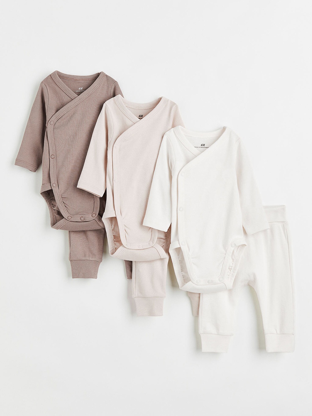 

H&M Infant Boys Pack Of 3 Solid Pure Cotton Bodysuits, Beige