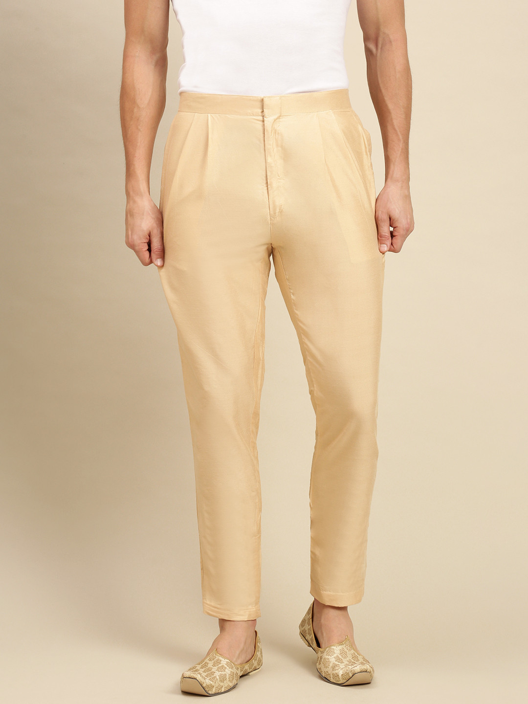 

Sanwara Men Gold-Toned Slim Fit Pleated Art Silk Pyjamas