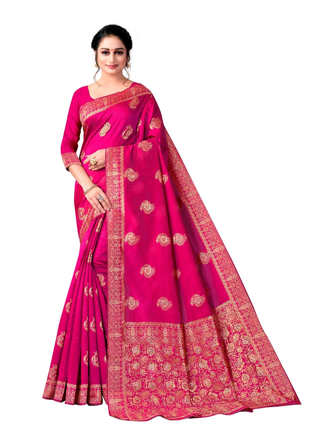 

eshami Magenta & Gold-Toned Warli Zari Silk Blend Saree
