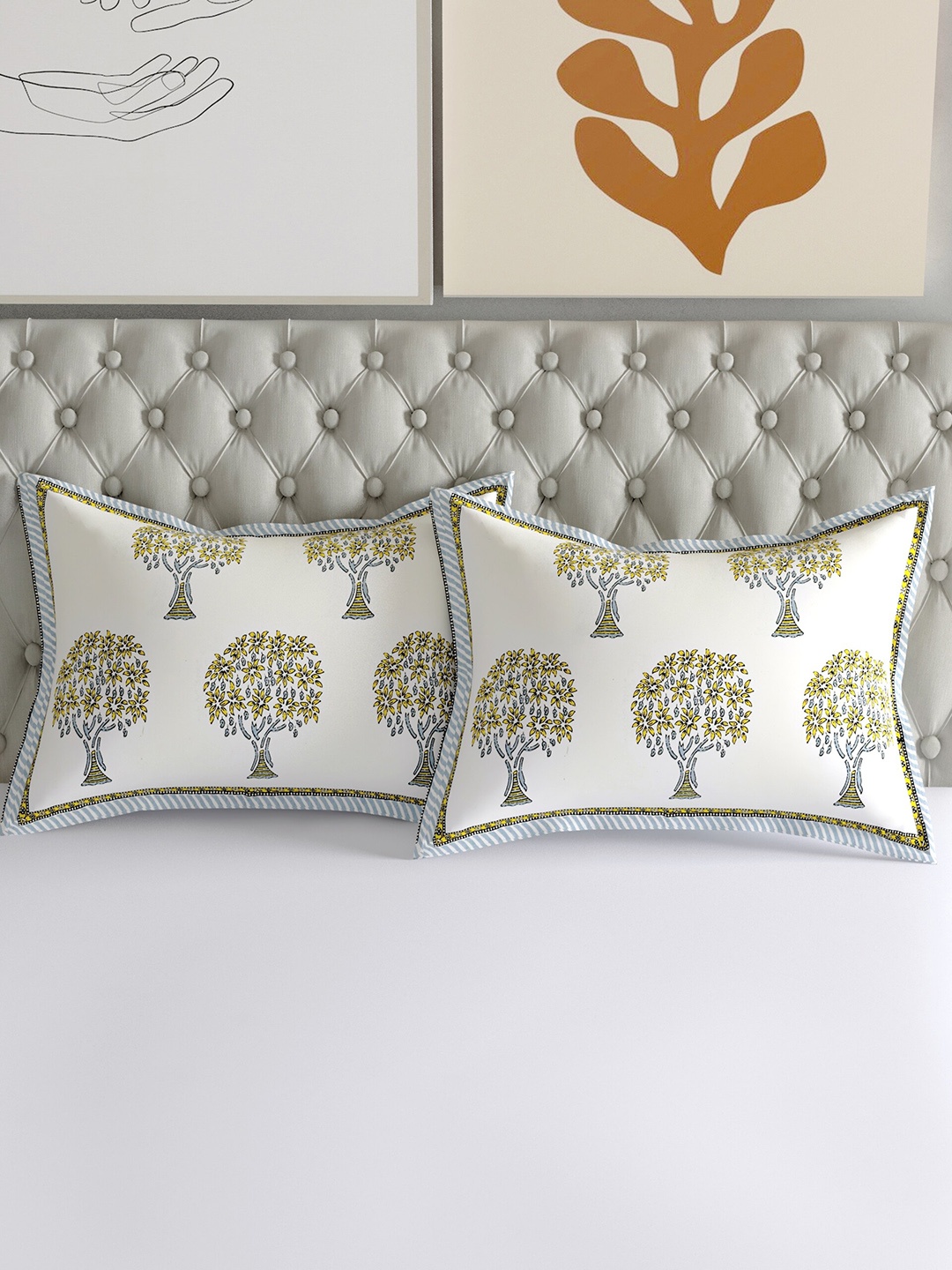 

Salona Bichona Set Of 2 Yellow Solid Pure Cotton 120 TC Pillow Covers