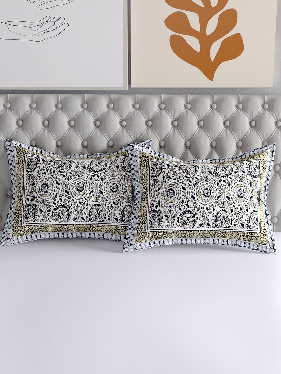 

Salona Bichona Set Of 2 Grey Printed 120 TC Pure Cotton Pillow Covers
