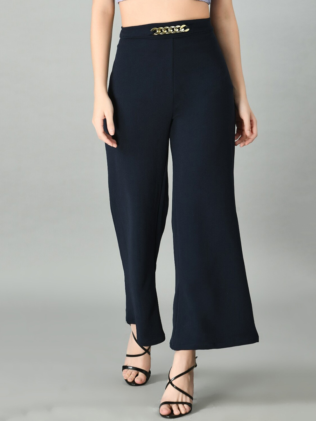 

IUGA Women Blue Relaxed Straight Leg Trousers