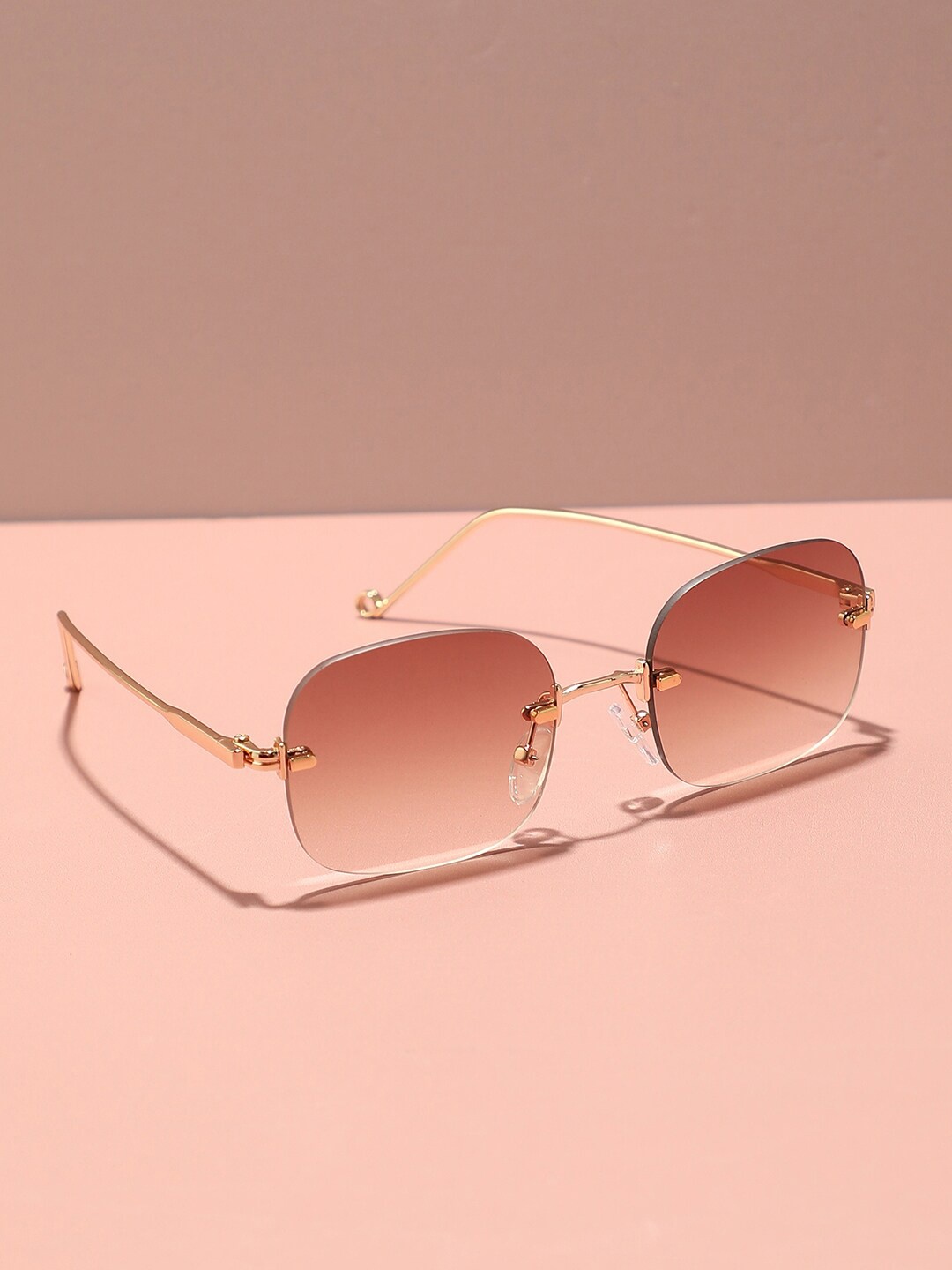 

HAUTE SAUCE by Campus Sutra Women Brown Lens & Gold-Toned Rectangle Sunglasses with Polarised Lens