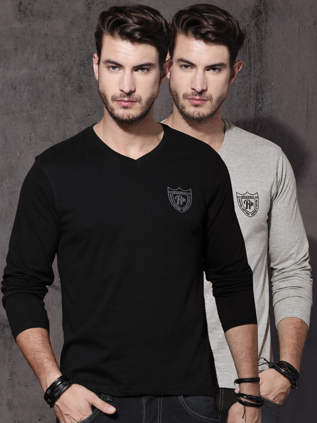 

Roadster Men Pack of 2 V-Neck Pure Cotton T-shirts, Black