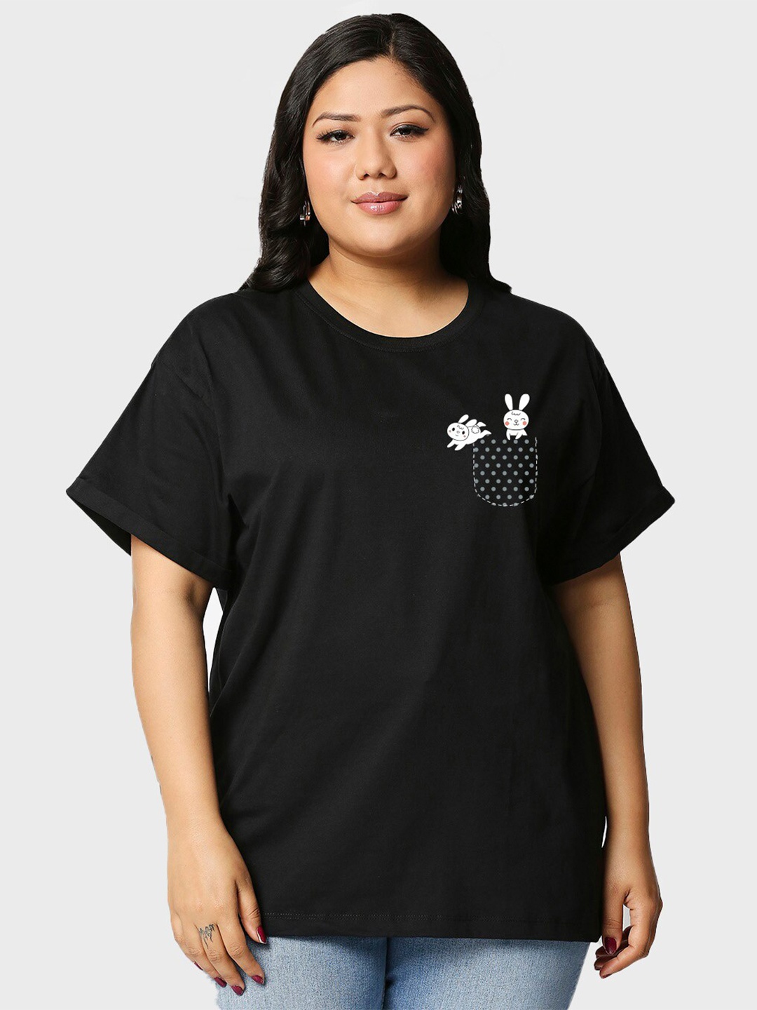 

Bewakoof Women Plus Size Black T-shirt