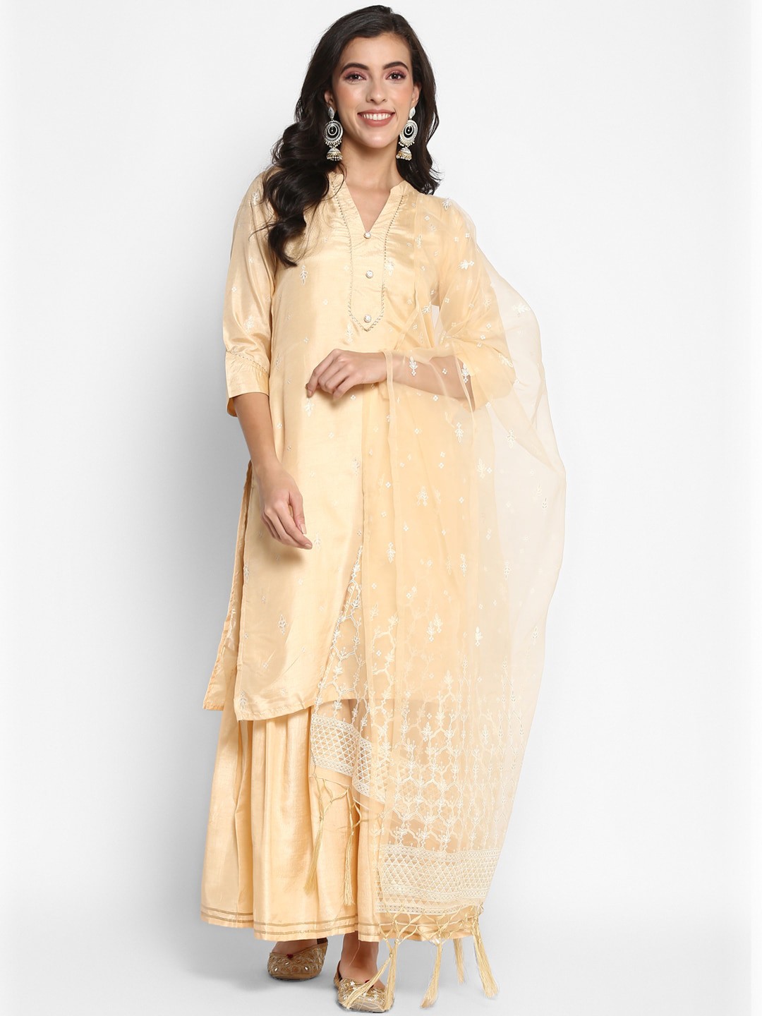 

VAABA Women Yellow Gotta Patti Kurta with Sharara & With Dupatta