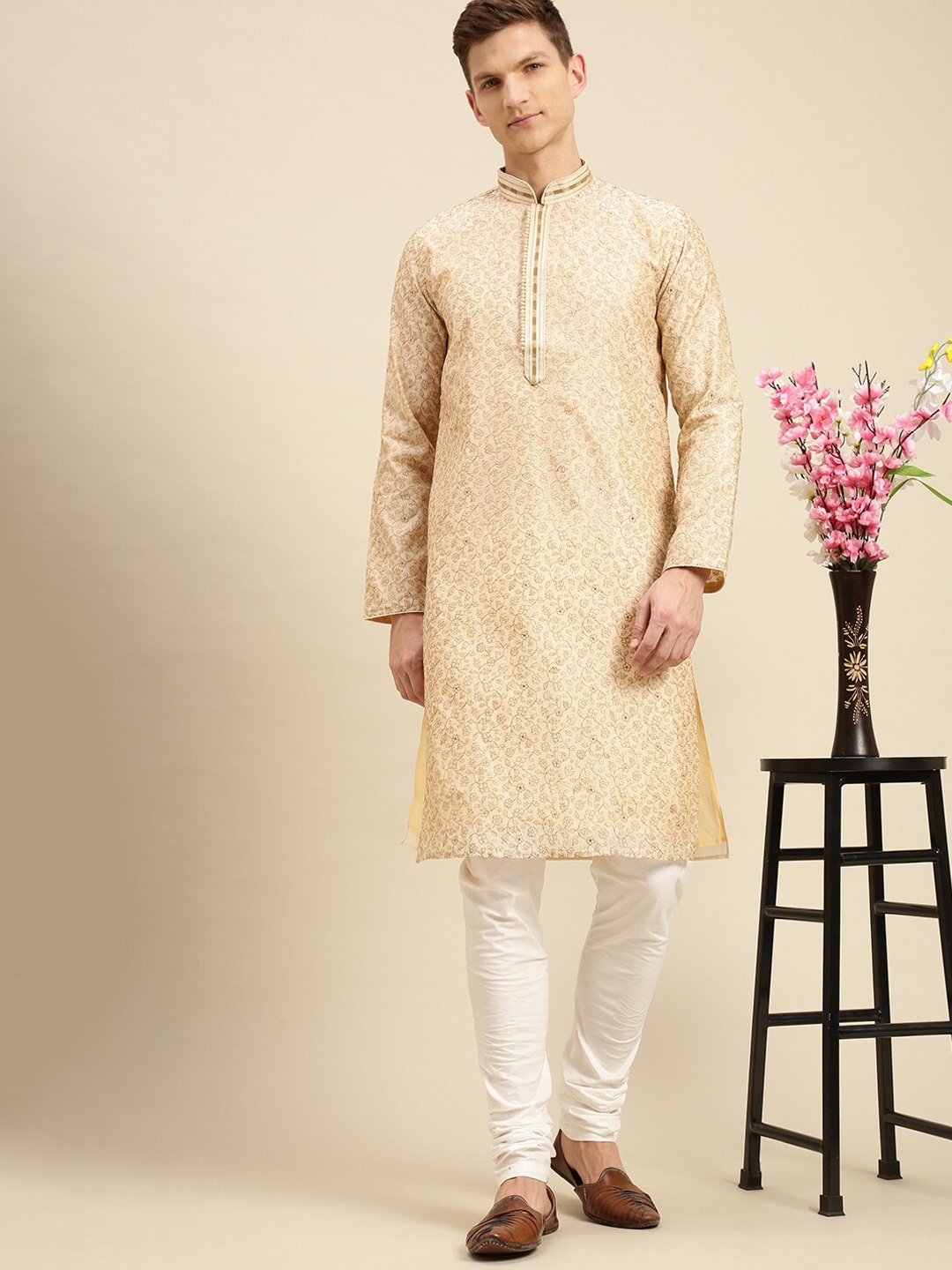 

Sanwara Men Beige Kurta with Churidar