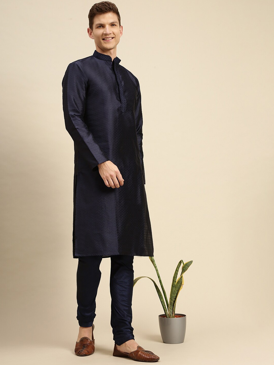 

Sanwara Men Blue Pleated Kurti with Pyjamas