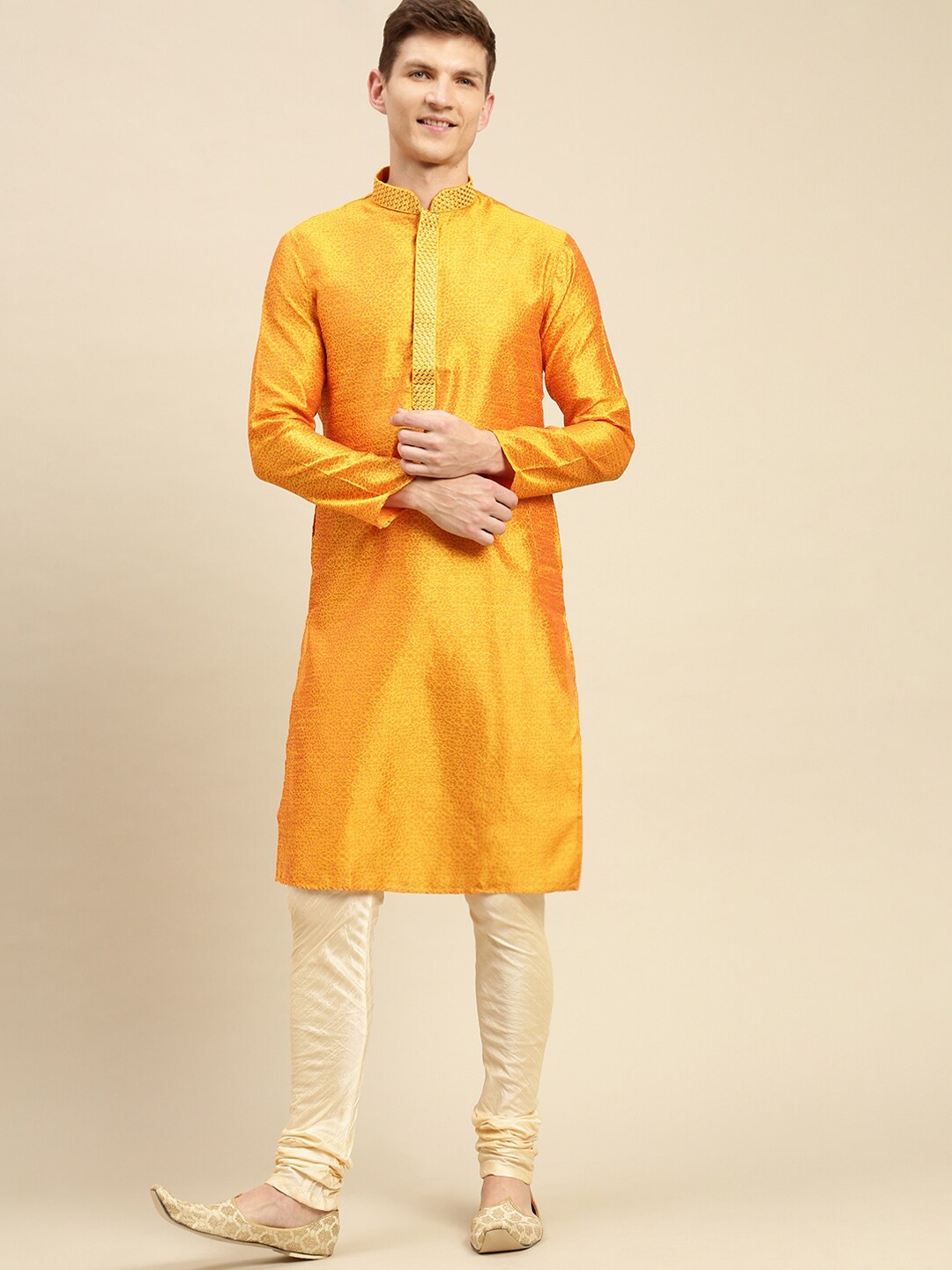 

Sanwara Men Yellow High Slit Kurta with Pyjamas