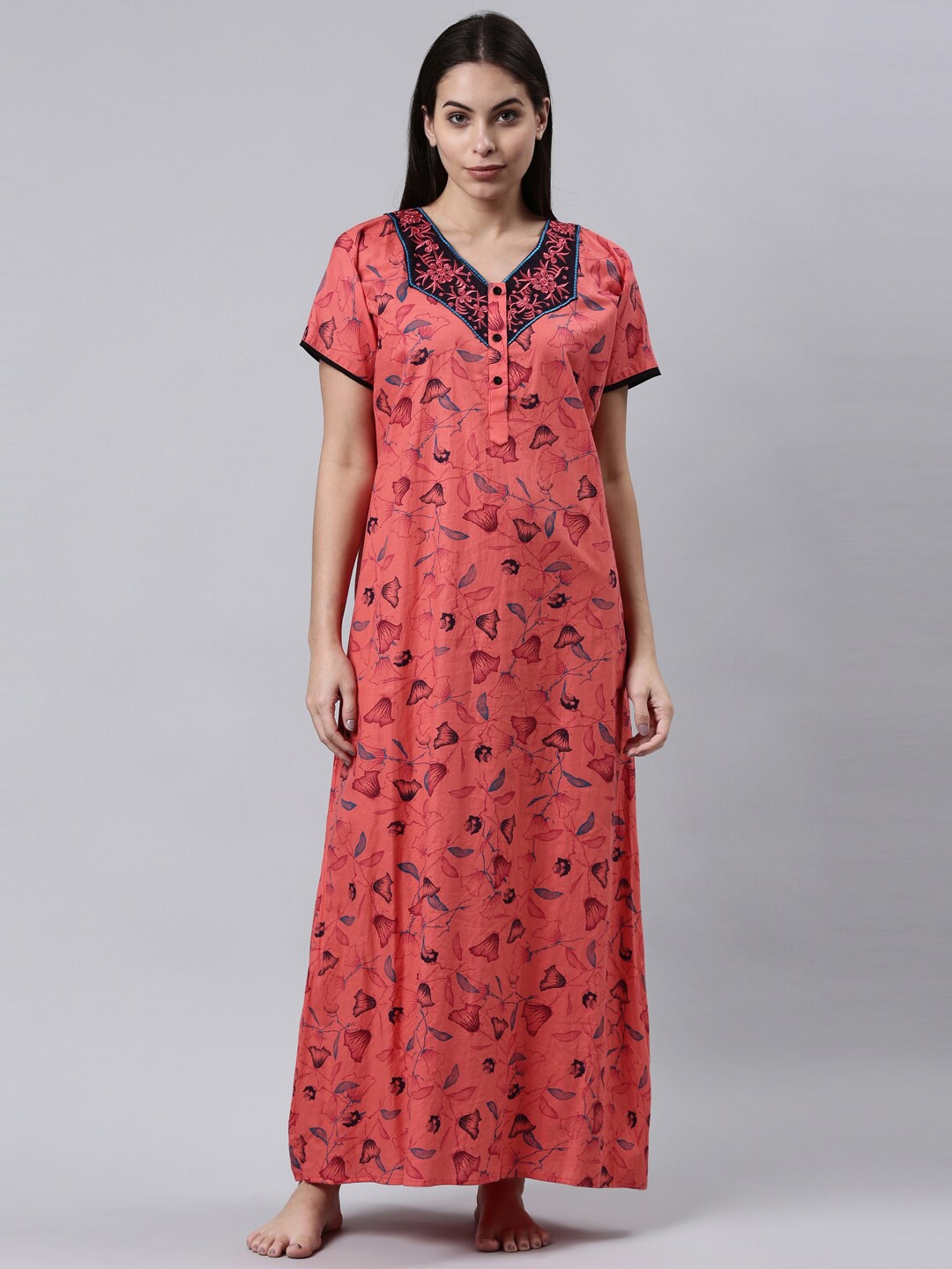

TRUNDZ Women Printed Pure Cotton Maxi Nightdress, Pink