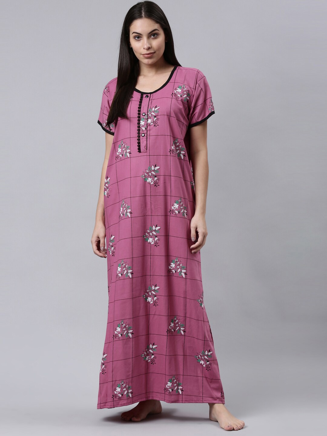 

TRUNDZ Women Purple Printed Cotton Maxi Nightdress