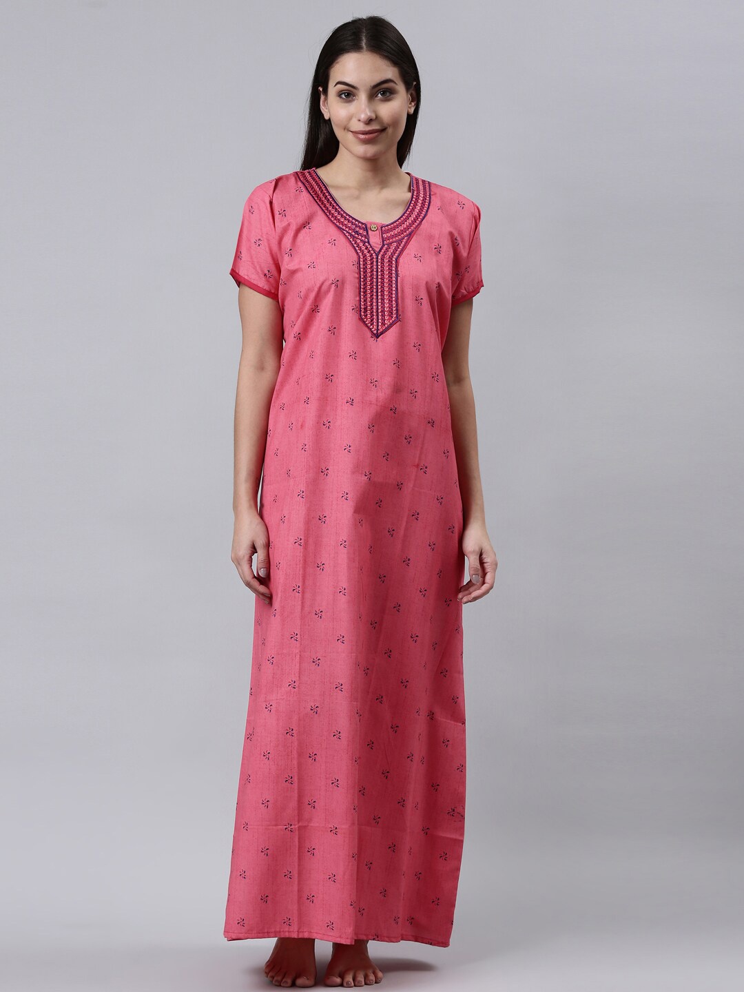 

TRUNDZ Women Pink Printed Pure Cotton Nightdress