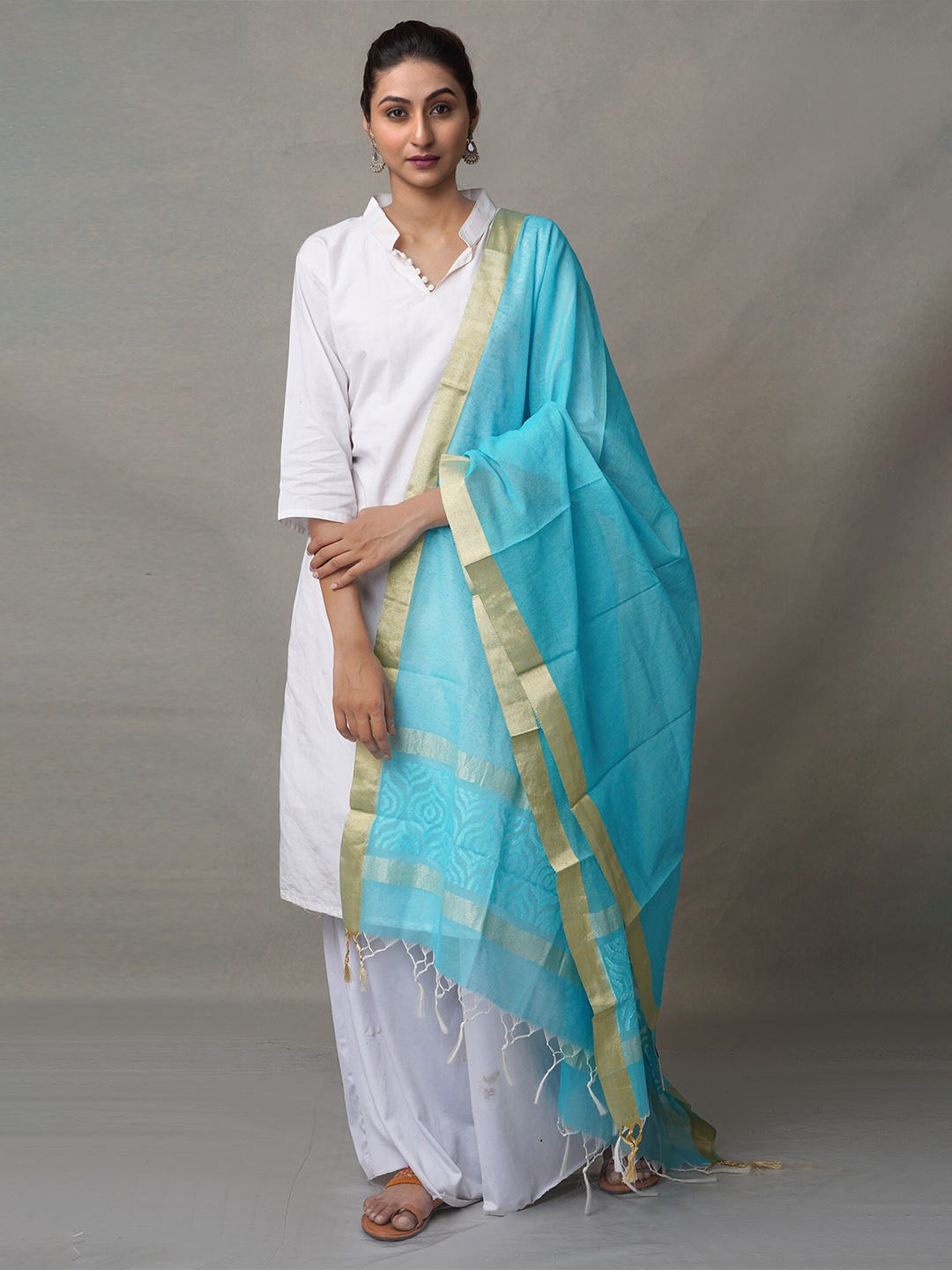 

Unnati Silks Ethnic Motifs Woven Design Silk Dupatta, Blue
