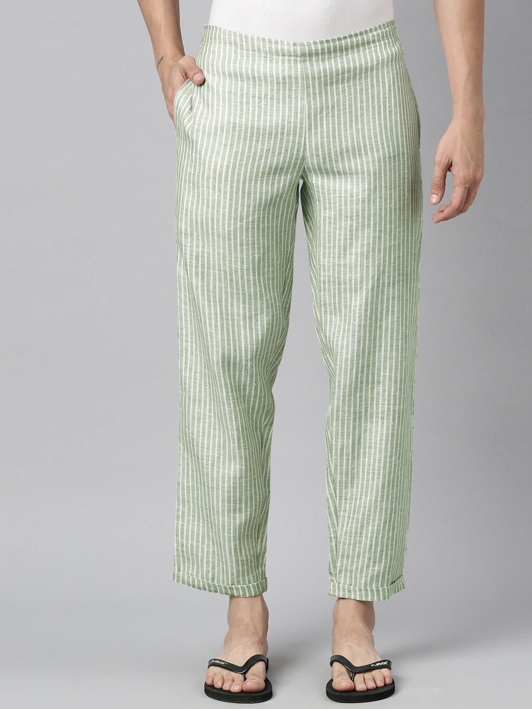 

Ecentric Men Striped Sustainable Hemp Sustainable Lounge Pants, Olive