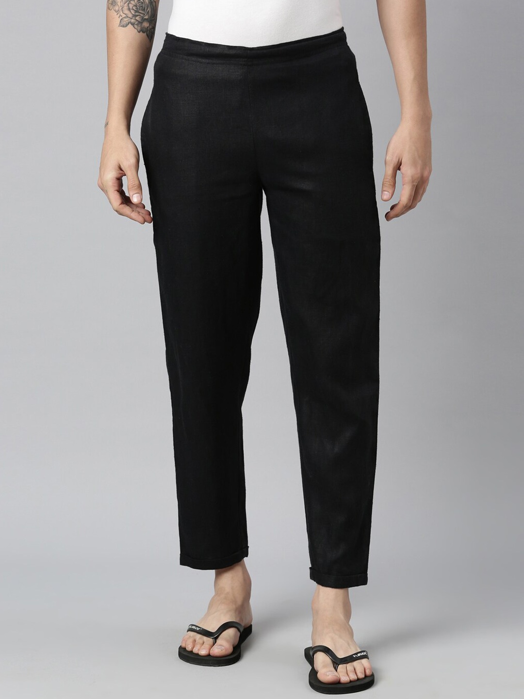 

Ecentric Men Black Solid Pure Hemp Sustainable Lounge Pants