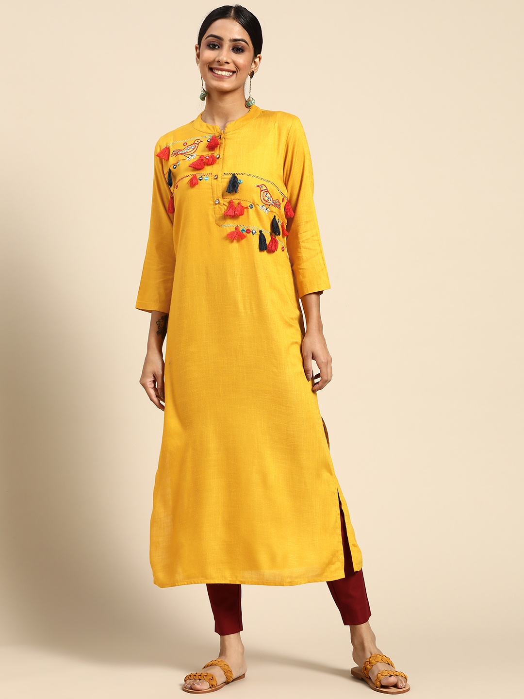 

Sangria Women Yellow Ethnic Motifs Embroidered Kurta