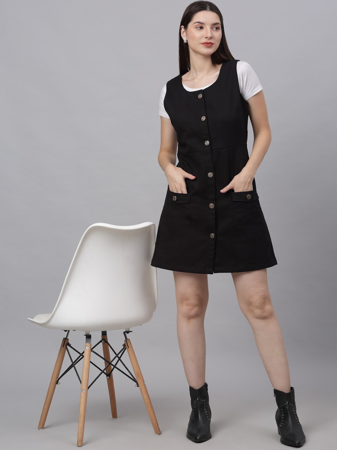 

NEUDIS Black Denim A-Line Dress