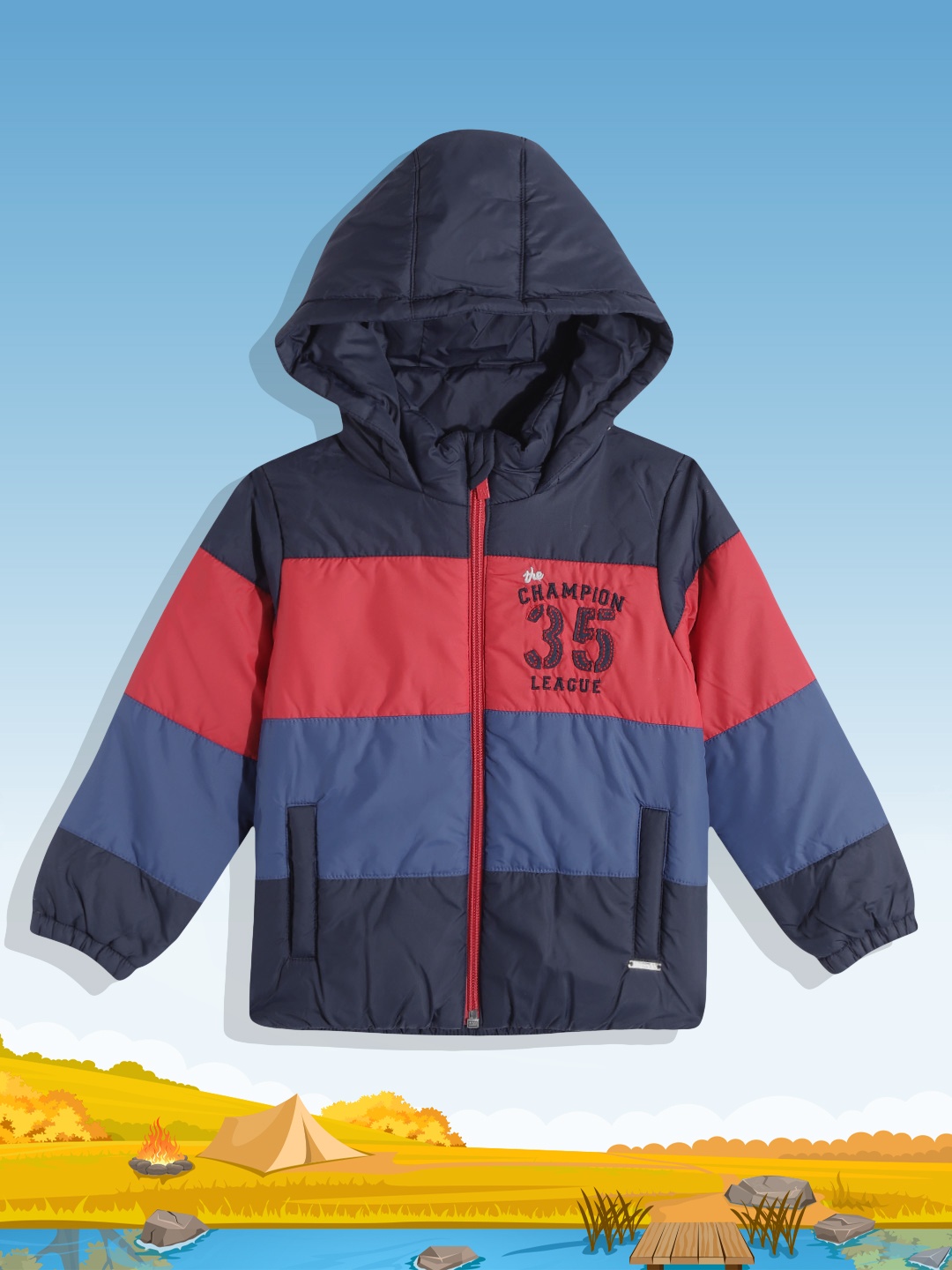 

Wingsfield Boys Navy Blue & Red Striped Padded Jacket