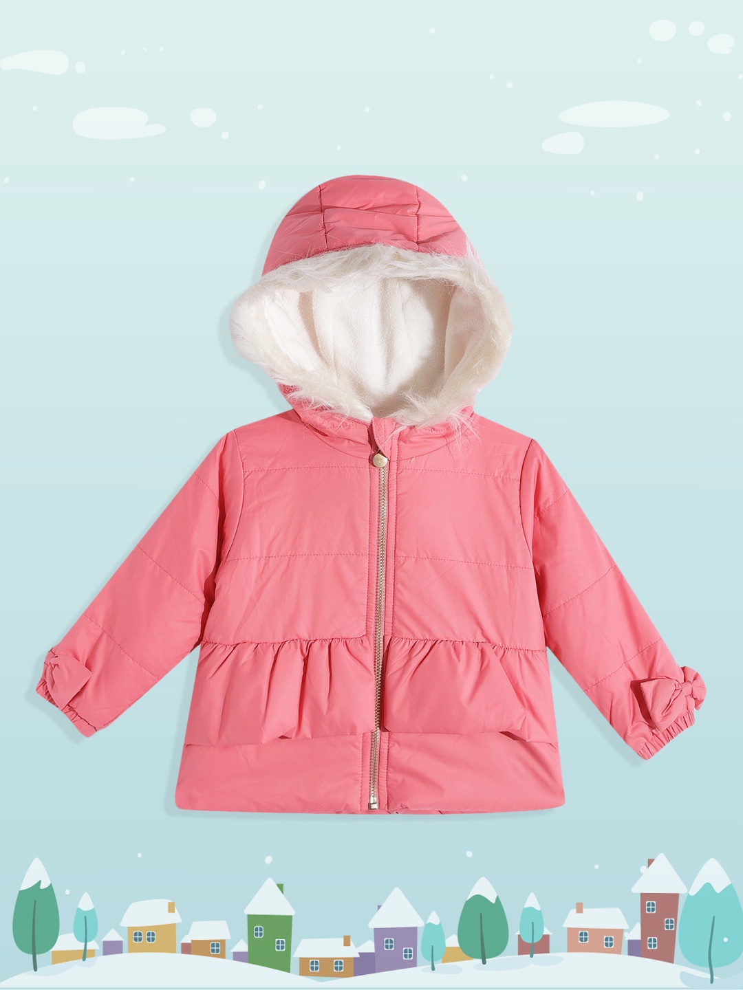 

Wingsfield Girls Pink Solid Parka Jacket