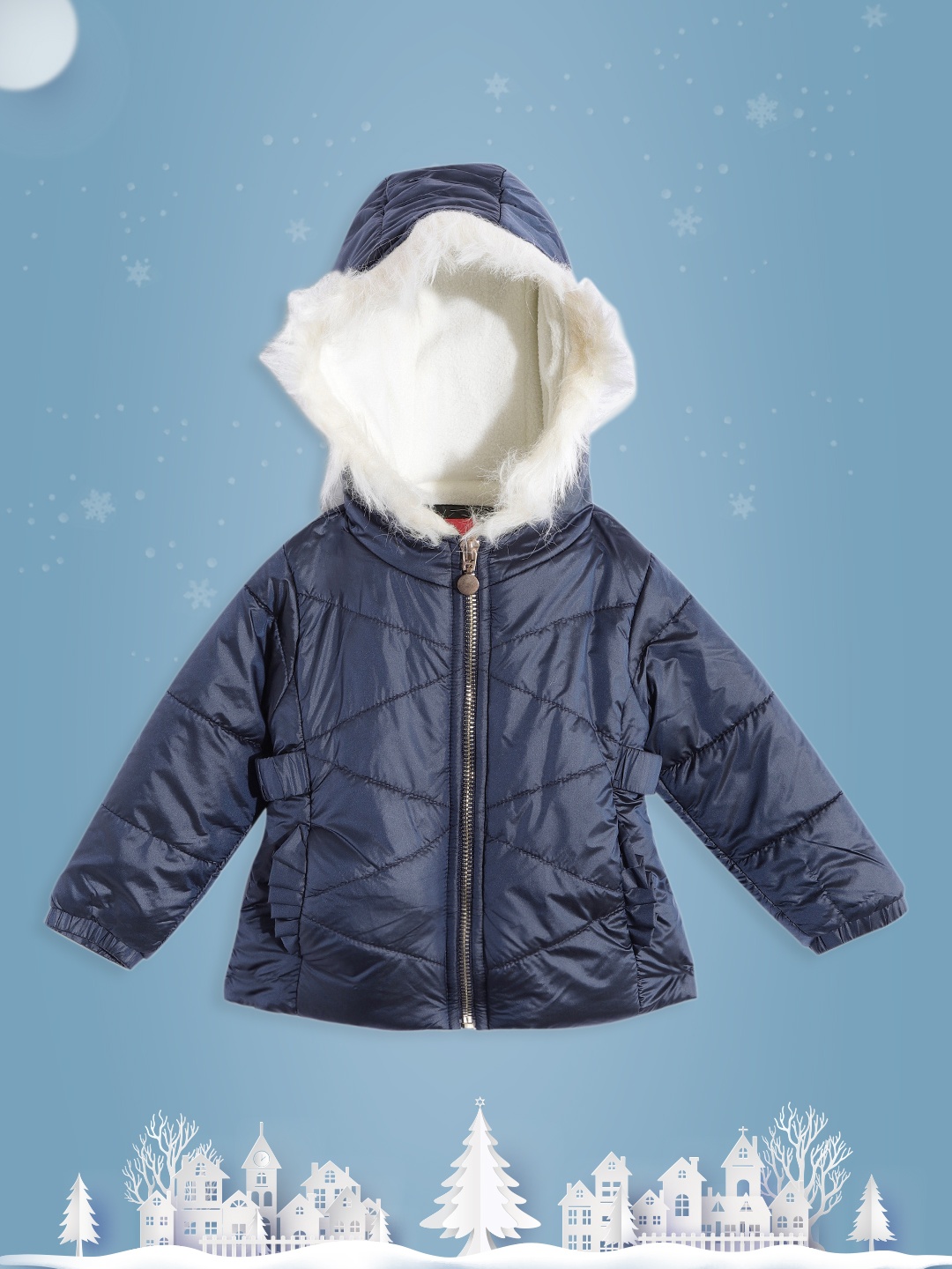 

Wingsfield Girls Navy Blue Solid Parka Jacket