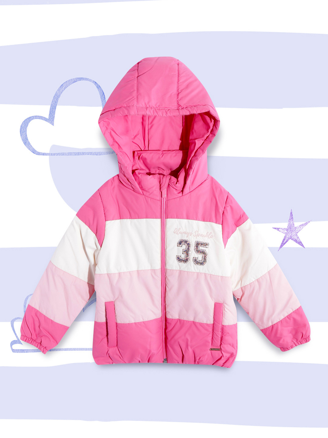 

Wingsfield Girls Pink & White Striped Padded Jacket with Embroidered