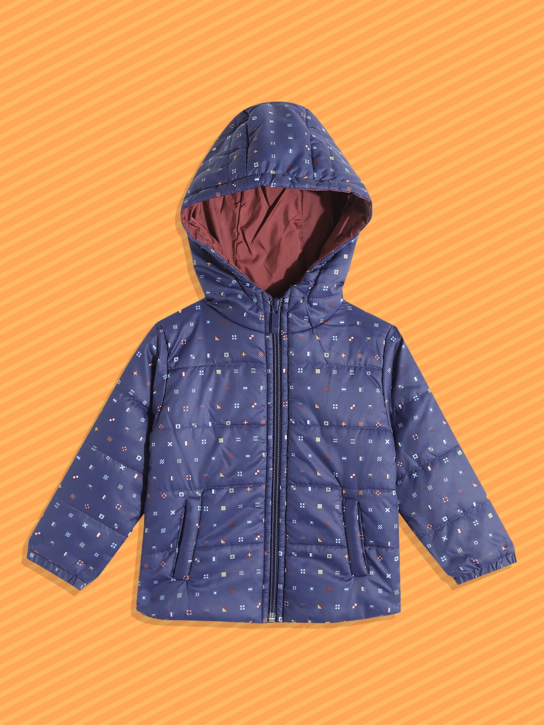 

Wingsfield Boys Navy Blue Geometric Print Padded Jacket