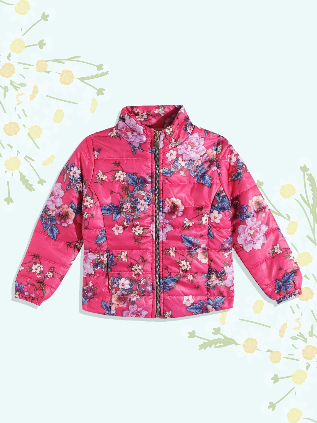 

Wingsfield Girls Pink & Blue Floral Print Padded Jacket